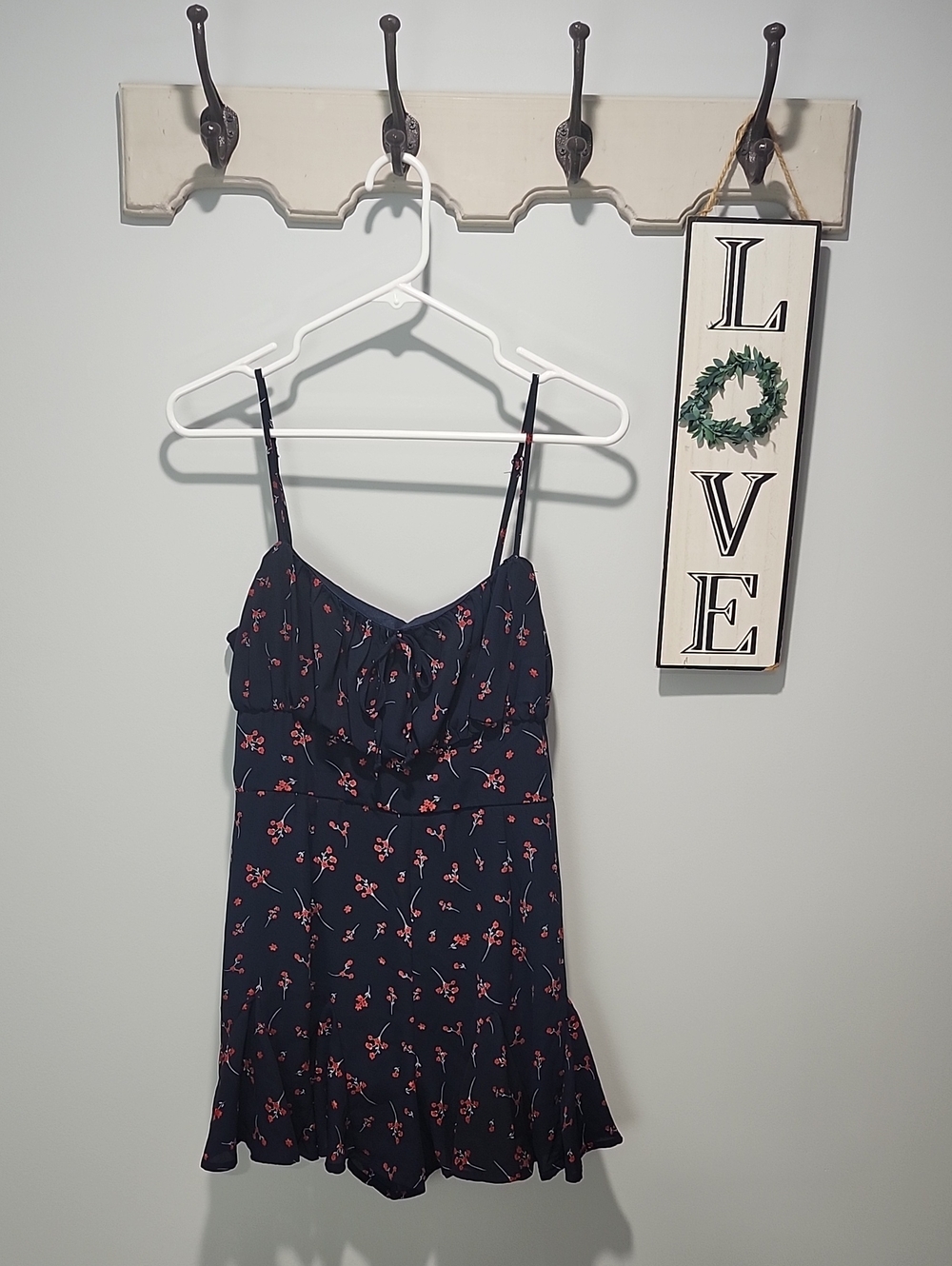 Blue Rain Navy Romper with Red Floral Print Large
